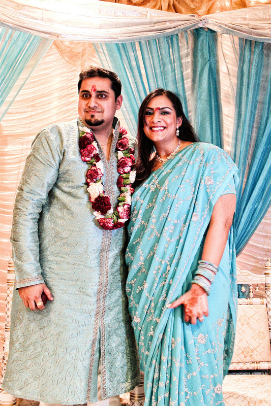 Indian wedding couple smiling